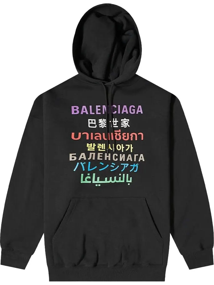 Худи Balenciaga Languages Popover Hoodie Black/Multicolor — изображение 1 из 2, черный