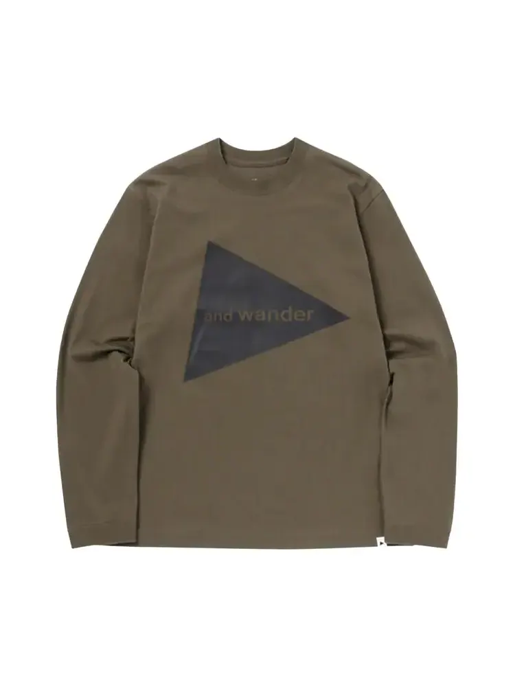 Лонгслив And Wander Logo Tee 'Khaki' — коричневый