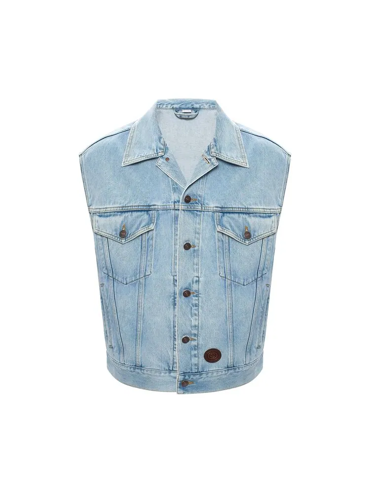 Жилет Gucci Distressed Denim Vest, утепленный — изображение 1 из 1, светлый синий