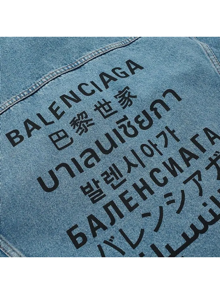Куртка Balenciaga Languages Denim Jacket 'Stone Wash Indigo' — изображение 3 из 3, синий
