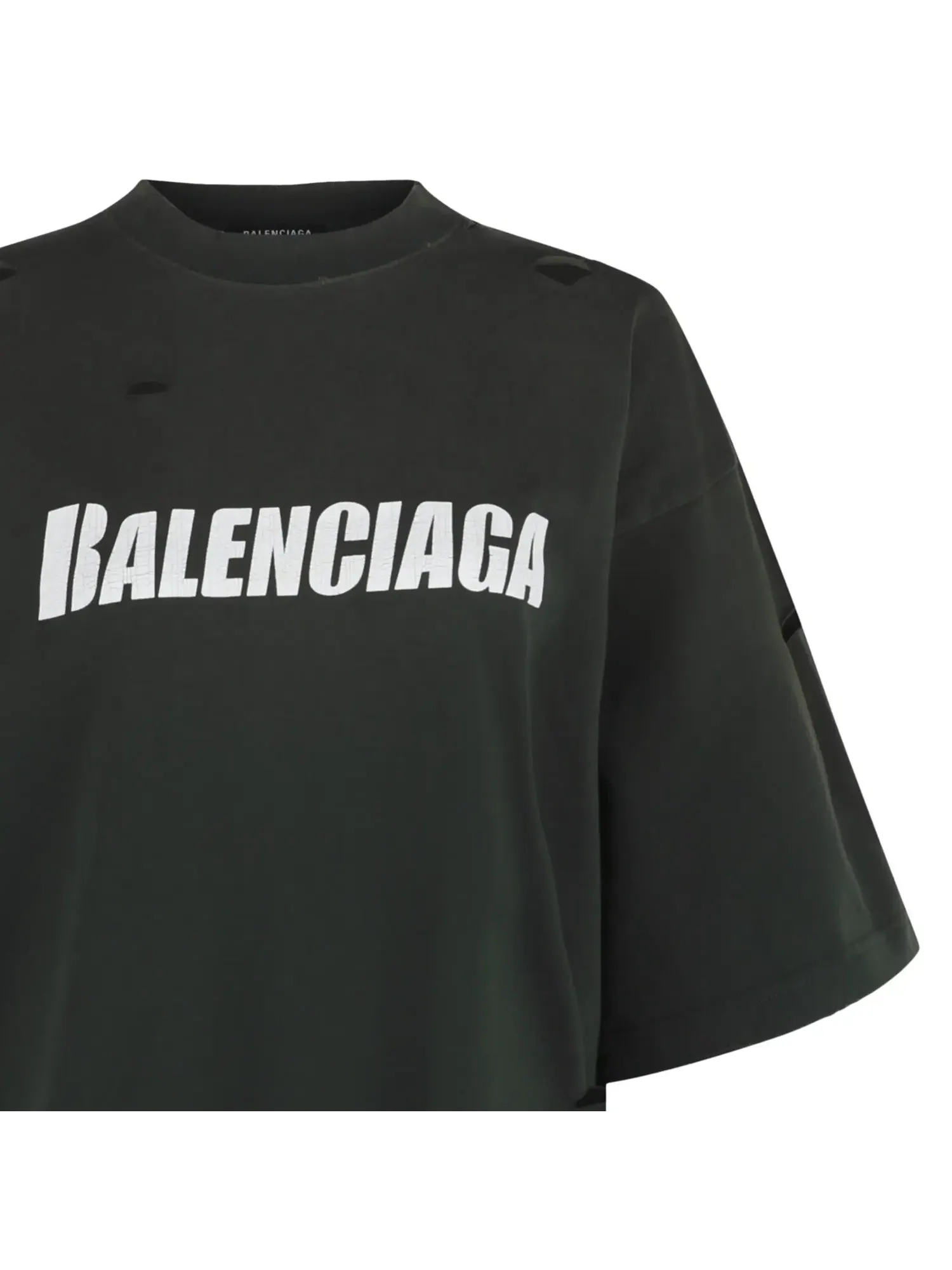Футболка Balenciaga Caps Destroyed Boxy Fit — изображение 3 из 3, темный зеленый/белый