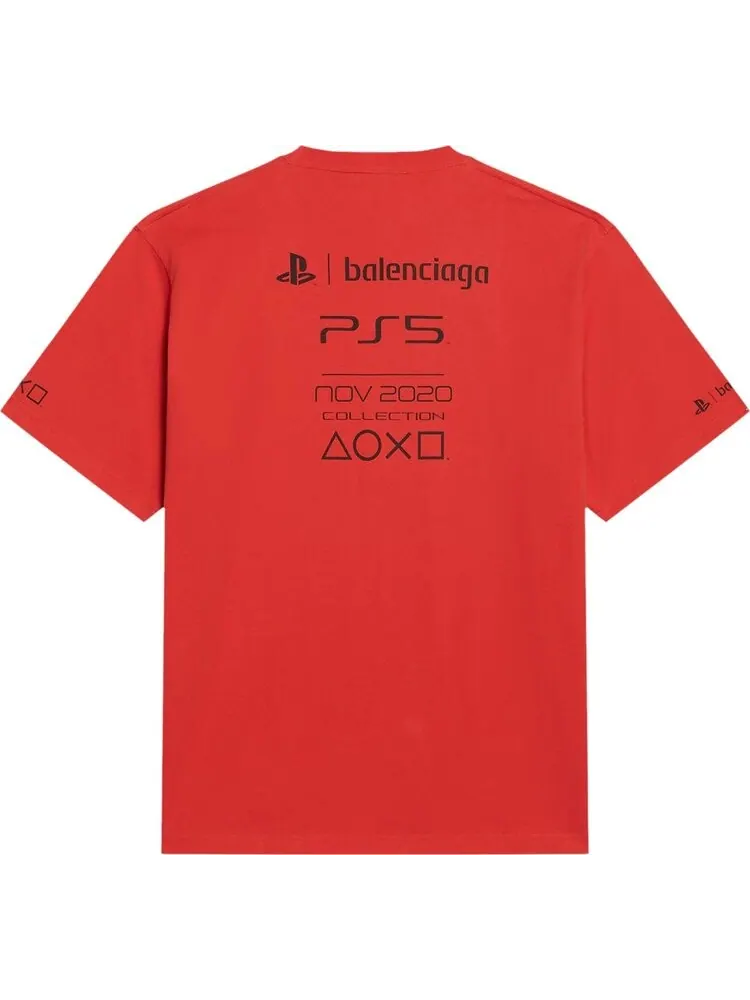 Футболка Balenciaga Playstation Boxy хлопковая с принтом — изображение 2 из 2, красный