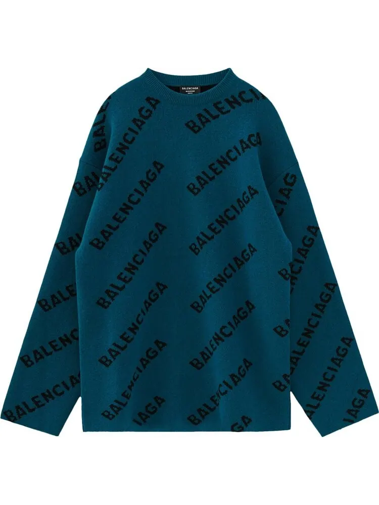 Мужской свитер Balenciaga с принтом и круглым вырезом — изображение 1 из 1, синий/черный