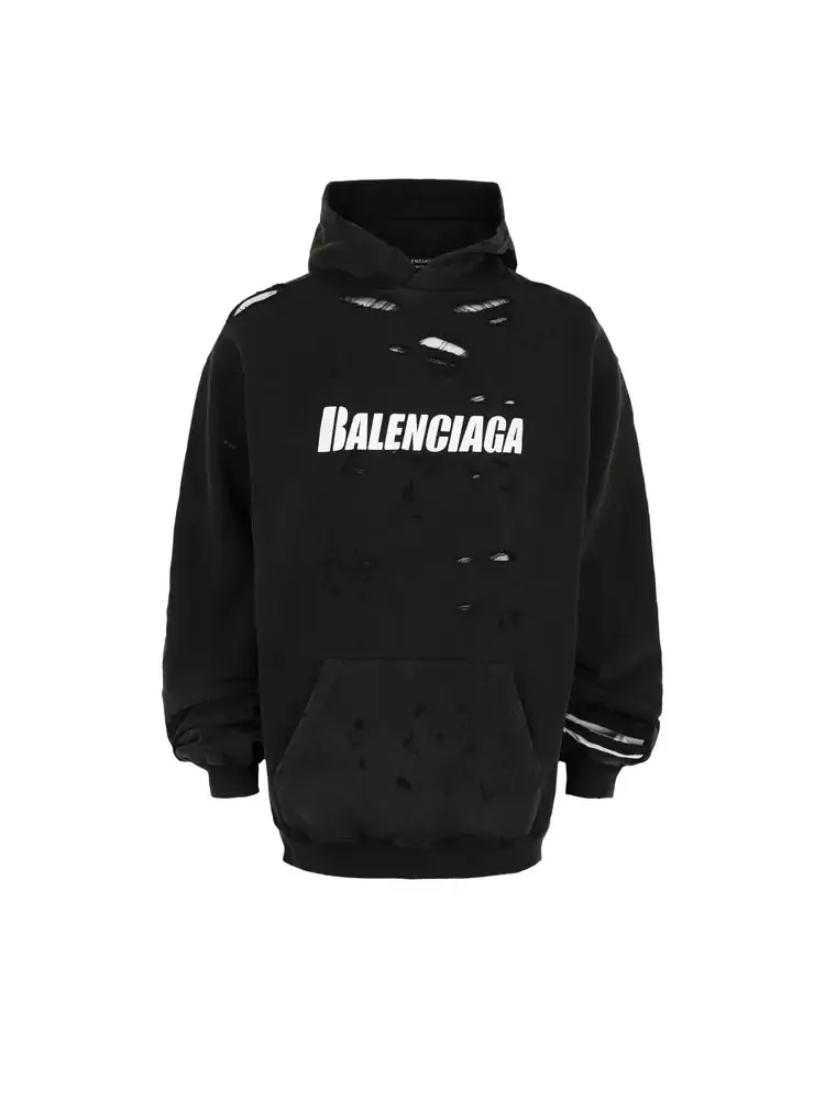 Хлопковая рваная толстовка Balenciaga 'Черно-белая'