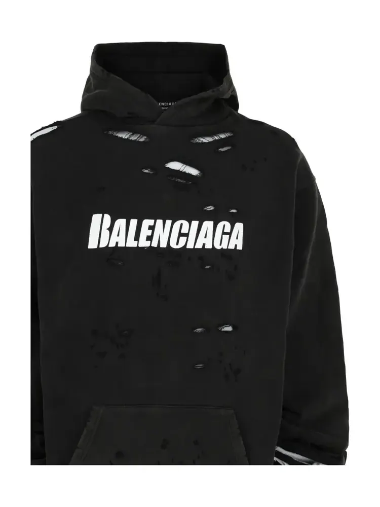 Хлопковая рваная толстовка Balenciaga 'Черно-белая' — изображение 3 из 3, черный