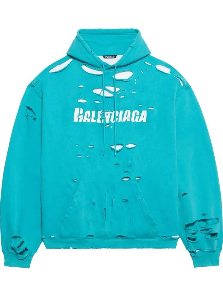 Худи Balenciaga Destroyed Hoodie 'Turquoise/White'