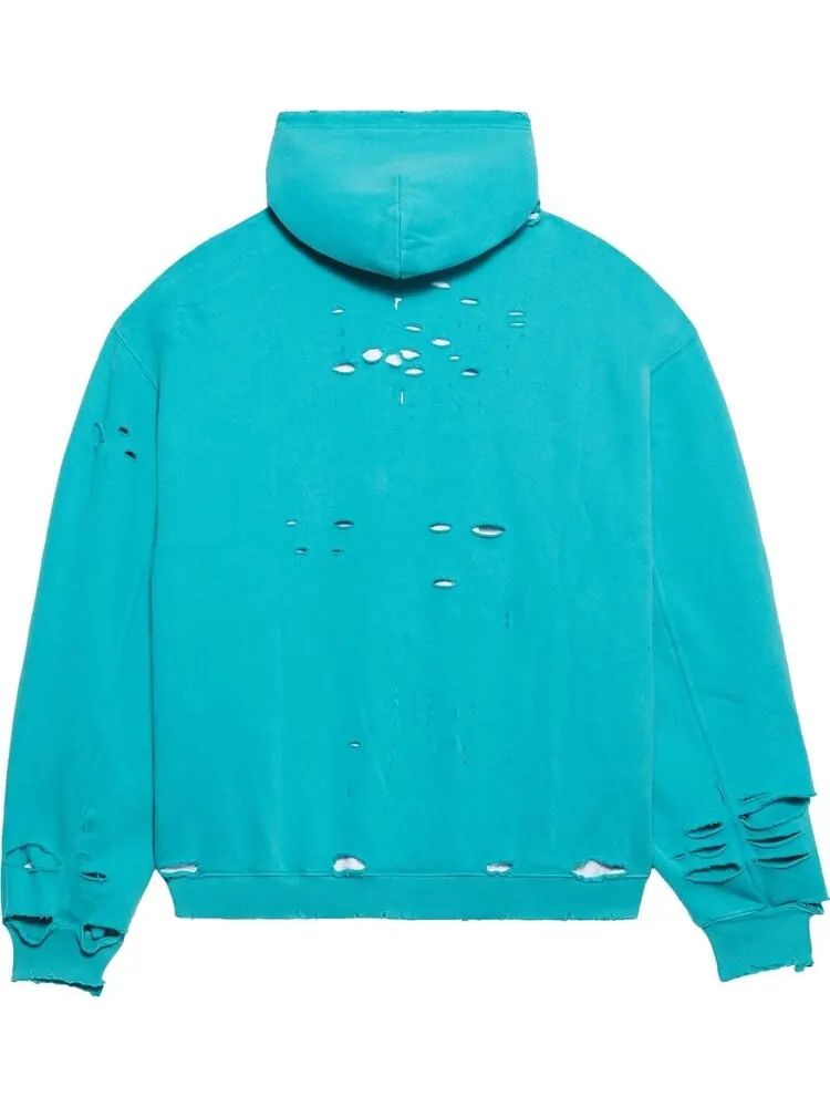 Худи Balenciaga Destroyed Hoodie 'Turquoise/White' — изображение 2 из 2, синий
