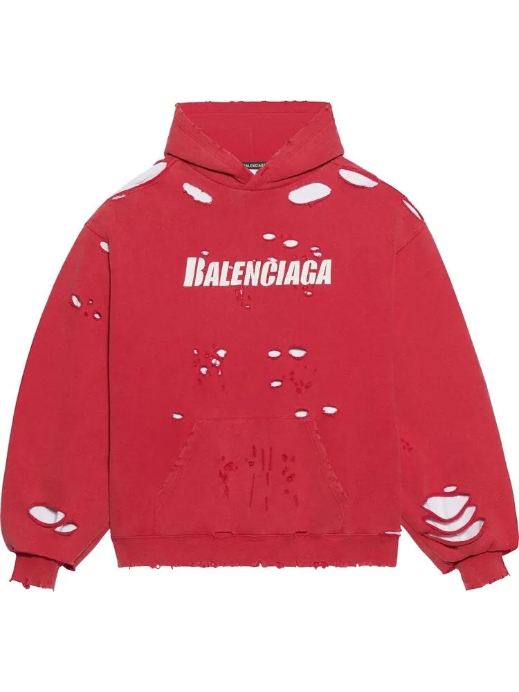 Худи Balenciaga Destroyed Hoodie 'Raspberry/White'