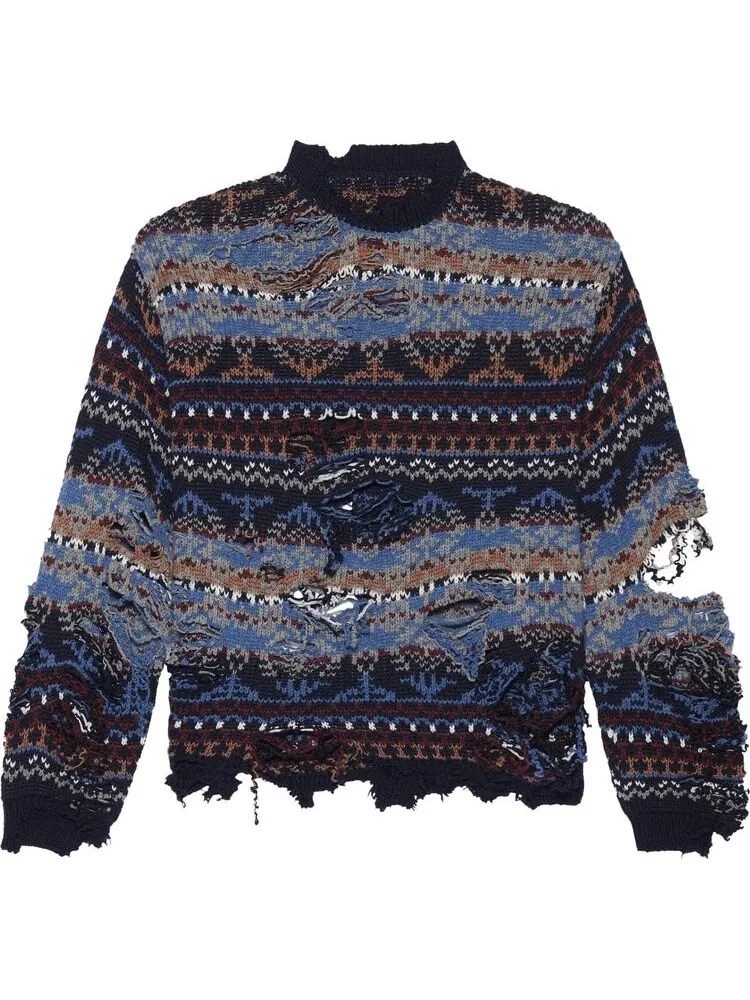 Свитер Balenciaga Ripped Sweater 'Navy/Multicolor' — изображение 1 из 2, синий
