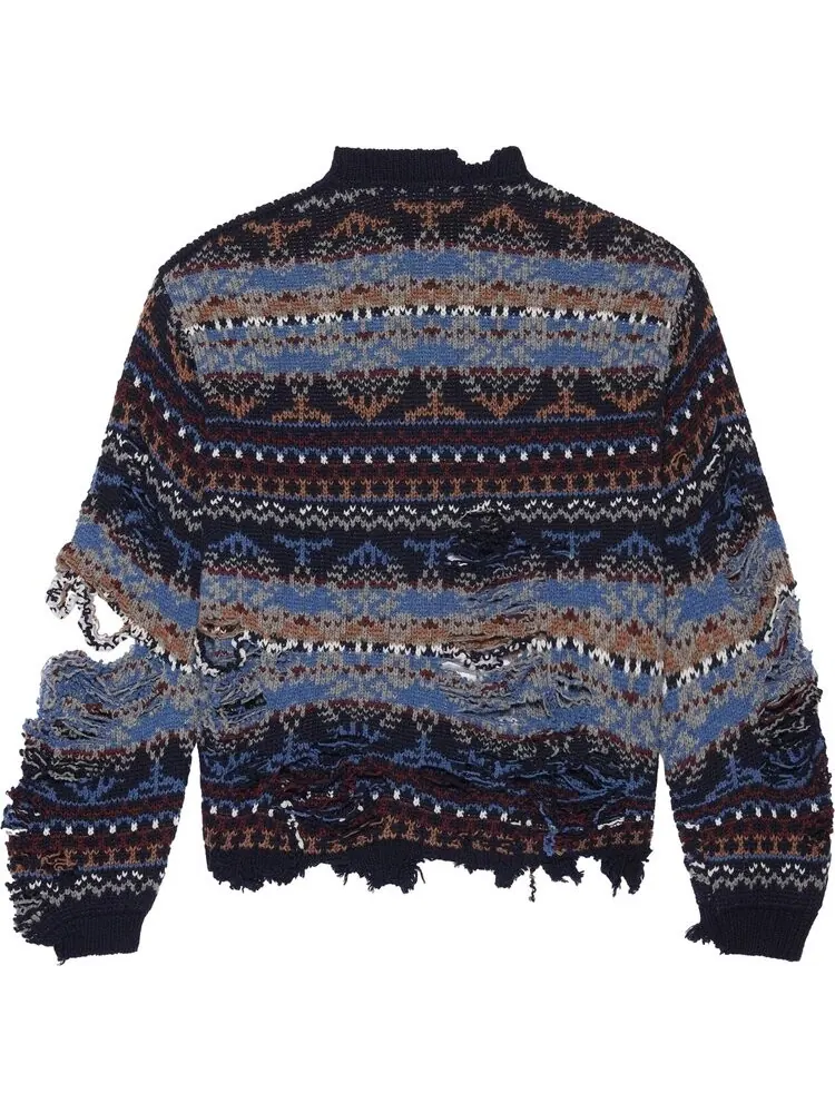 Свитер Balenciaga Ripped Sweater 'Navy/Multicolor' — изображение 2 из 2, синий