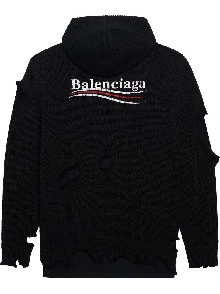 Худи Balenciaga Political Campaign Destroyed Hoodie Black/Black — изображение 2 из 2, черный
