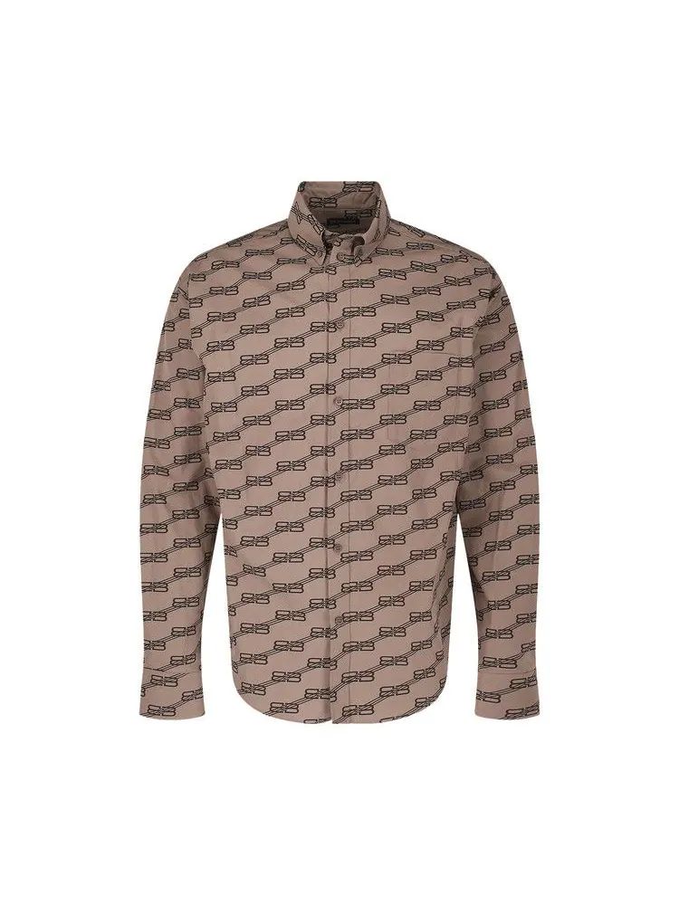 Рубашка Balenciaga Monogram Long-Sleeve Shirt — изображение 1 из 3, бежевый