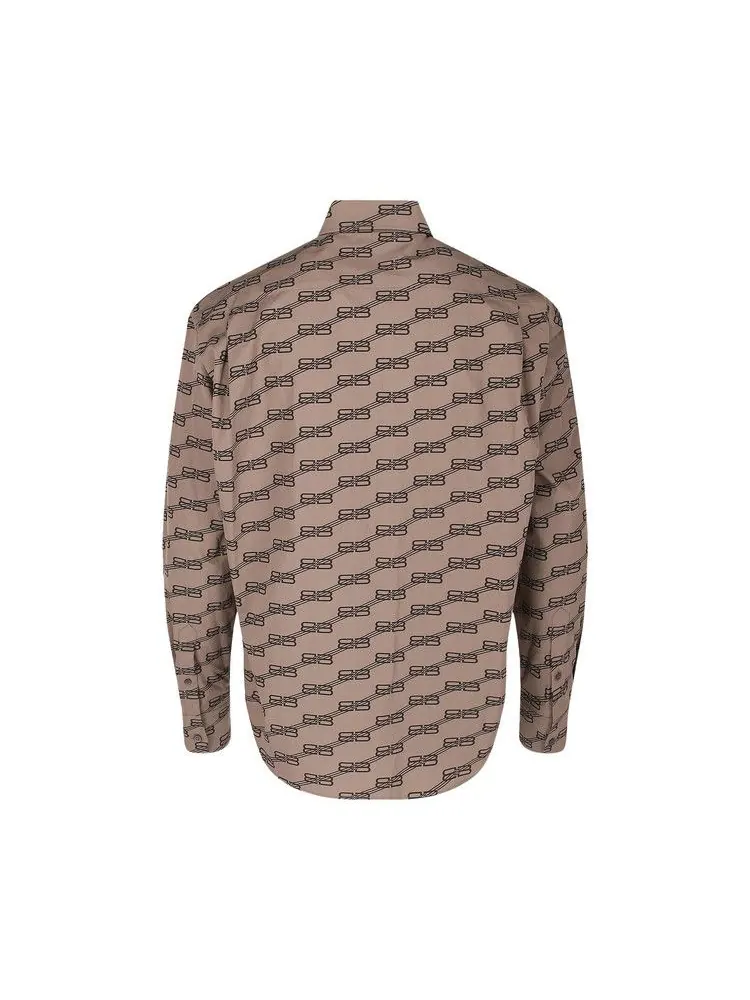 Рубашка Balenciaga Monogram Long-Sleeve Shirt — изображение 2 из 3, бежевый