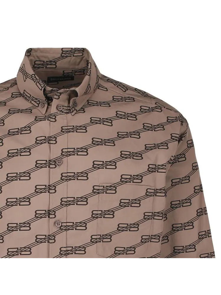 Рубашка Balenciaga Monogram Long-Sleeve Shirt — изображение 3 из 3, бежевый