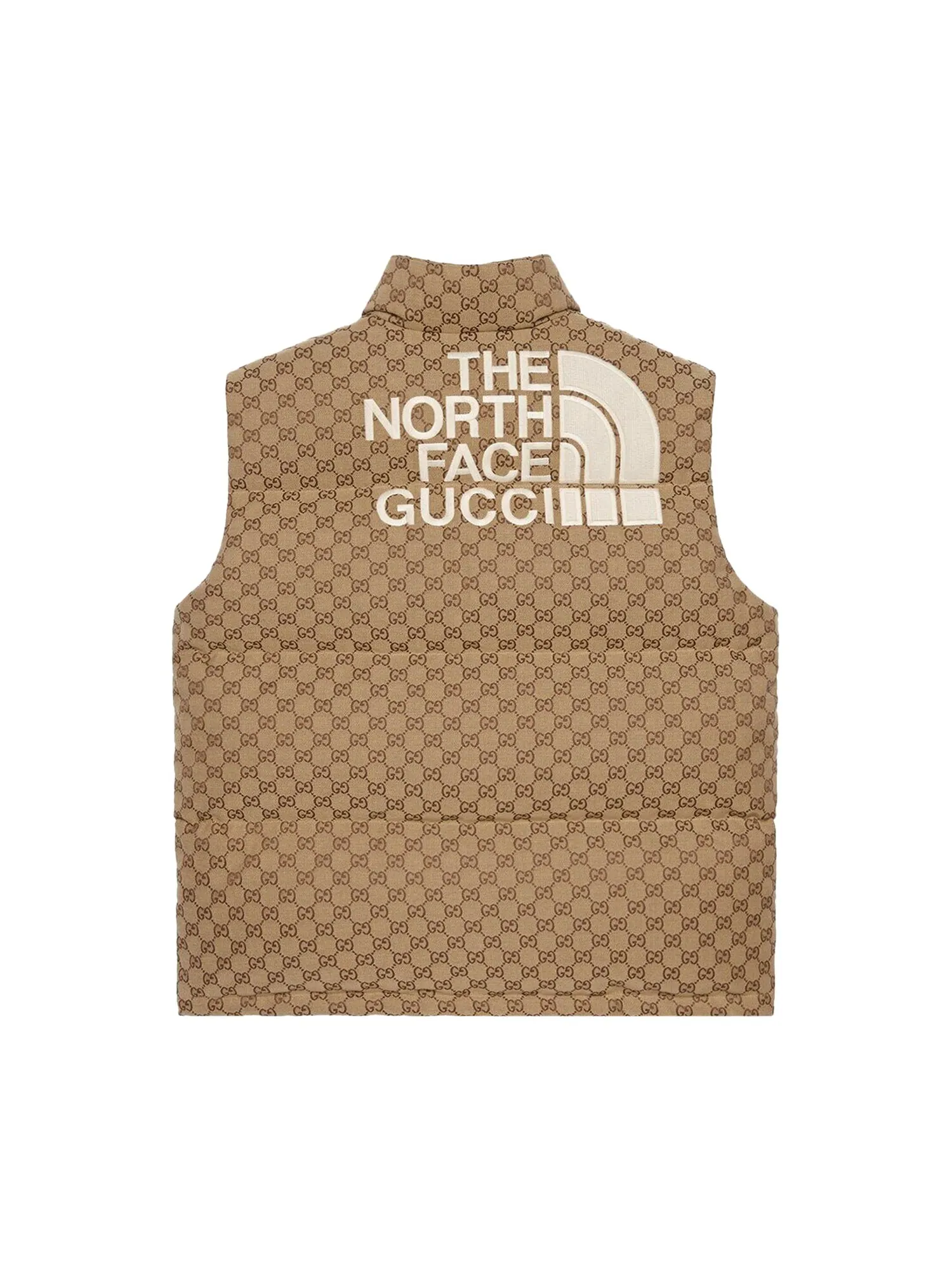 Жилет Gucci x The North Face Down, пуховая стеганая модель — изображение 2 из 2, бежевый/черное дерево