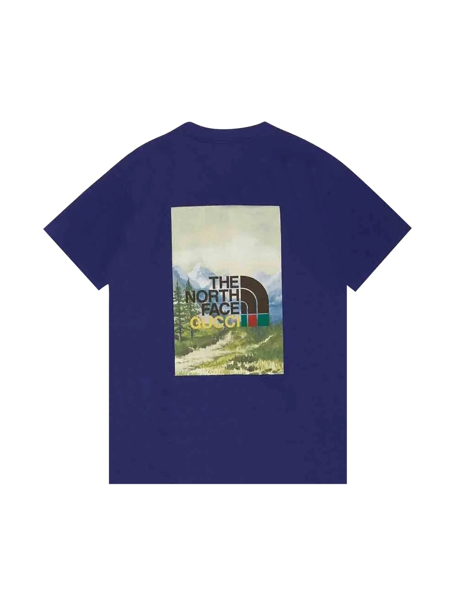 Футболка Gucci x The North Face, Коллаборация 2021, С принтом логотипов и полосы — изображение 2 из 2, синий