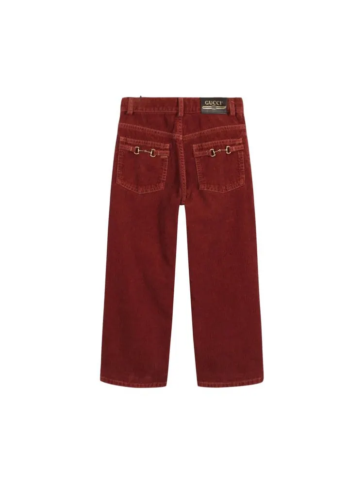 Брюки Gucci Kids Horsebit Corduroy Pants — изображение 2 из 2, красный