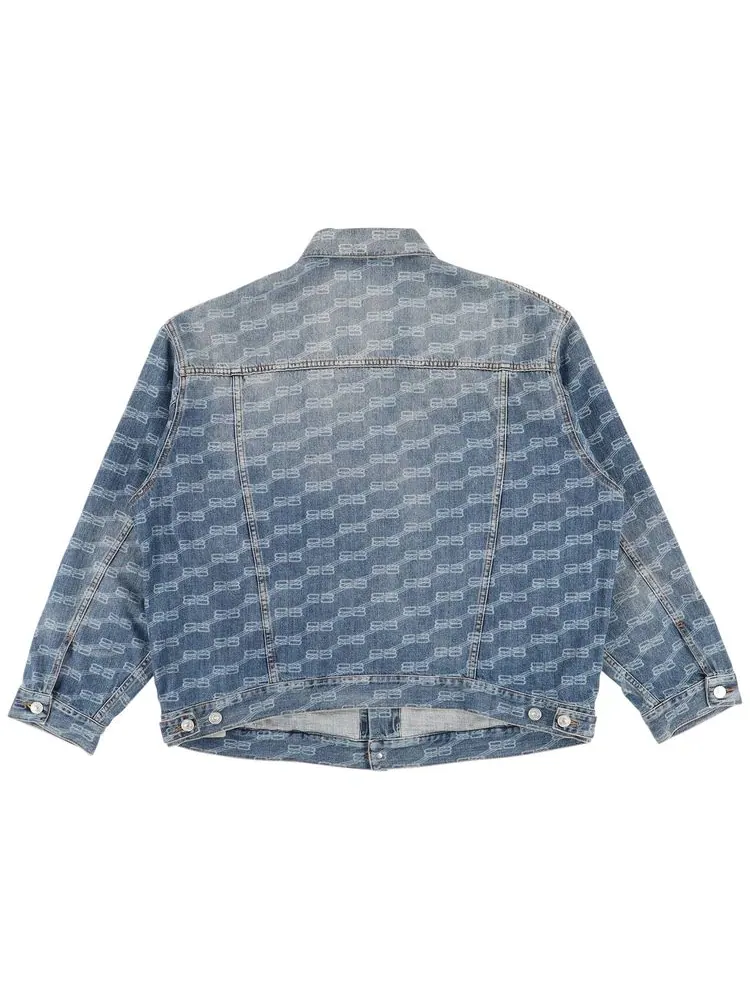 Куртка Balenciaga All-Over BB Monogram Logo Denim Jacket 'Blue' — изображение 2 из 2, синий