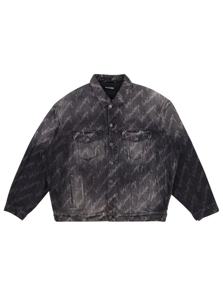 Куртка Balenciaga All-Over Logo Oversized Denim Jacket — изображение 1 из 2, черный