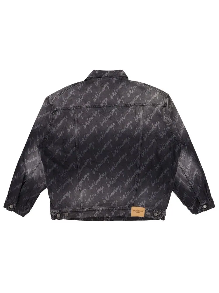 Куртка Balenciaga All-Over Logo Oversized Denim Jacket — изображение 2 из 2, черный