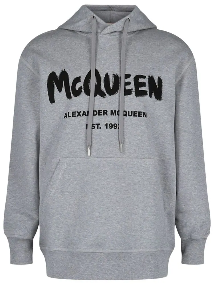 Толстовка с капюшоном Alexander McQueen с граффити-логотипом — изображение 1 из 2, серый