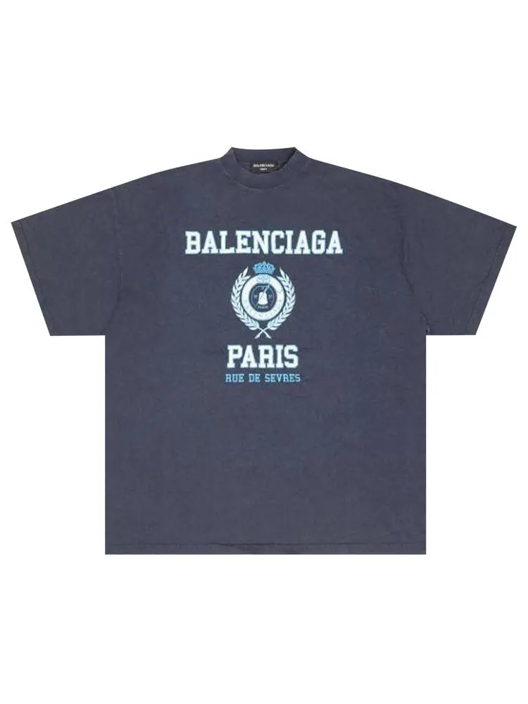 Футболка Balenciaga College Crest Oversized T-Shirt Navy