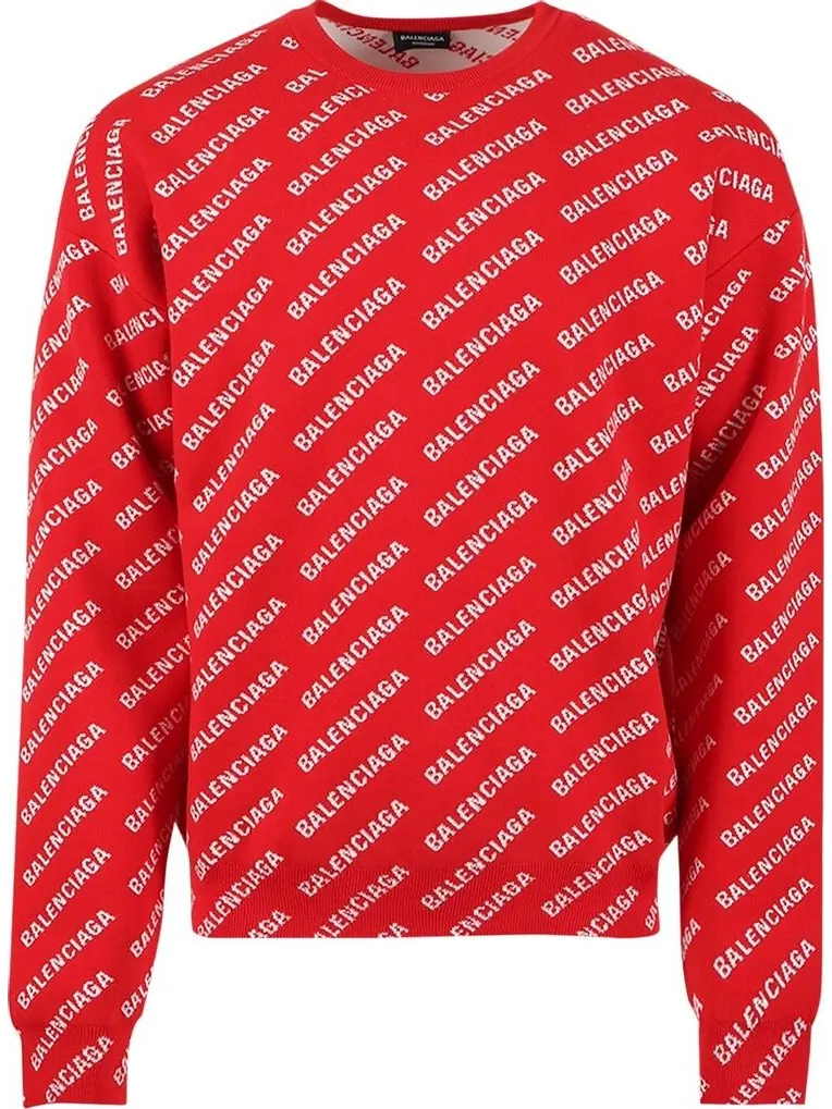 Толстовка Balenciaga All Over Logo Crewneck 'Red/White'