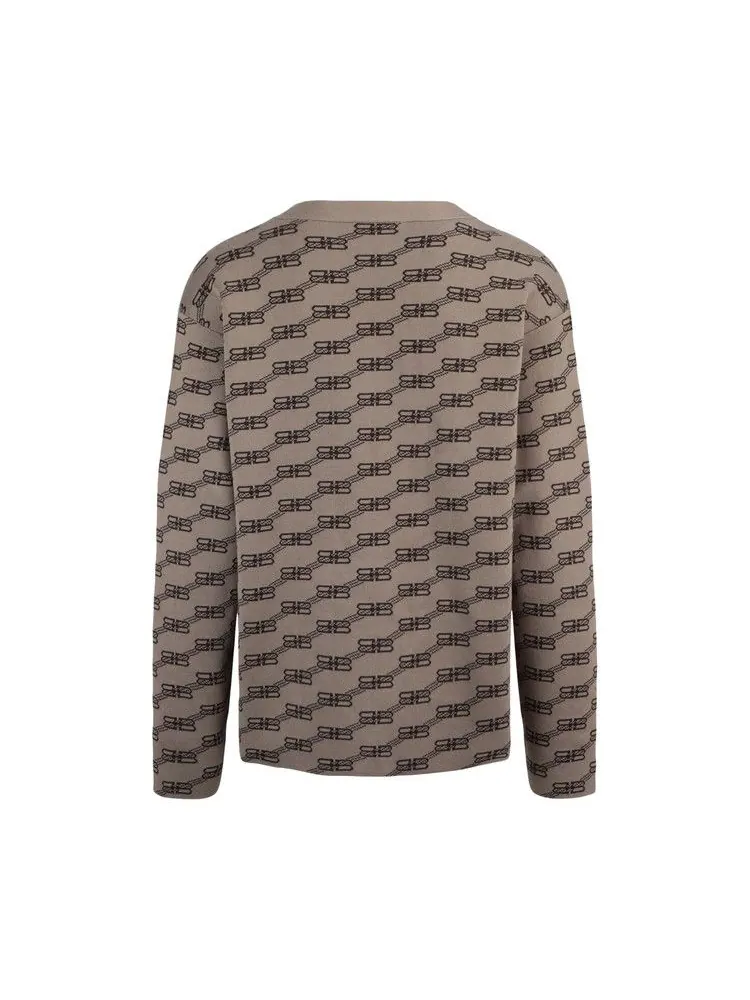 Кардиган Balenciaga Logo Intarsia Knit Cardigan — изображение 2 из 3, бежевый