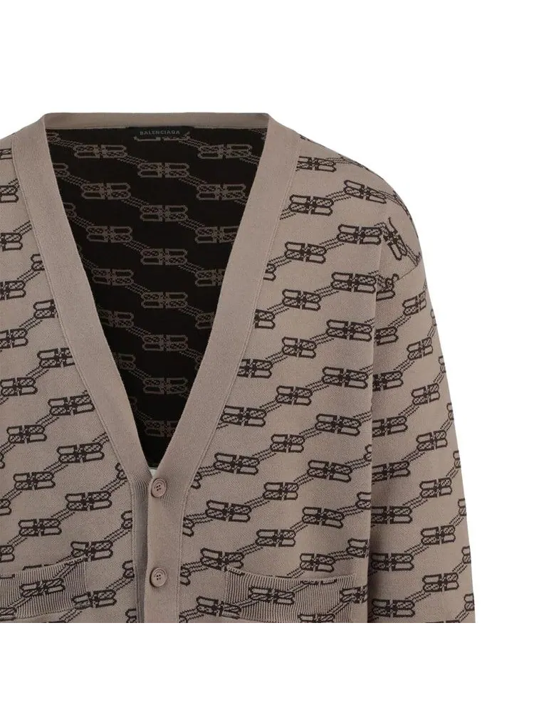 Кардиган Balenciaga Logo Intarsia Knit Cardigan — изображение 3 из 3, бежевый
