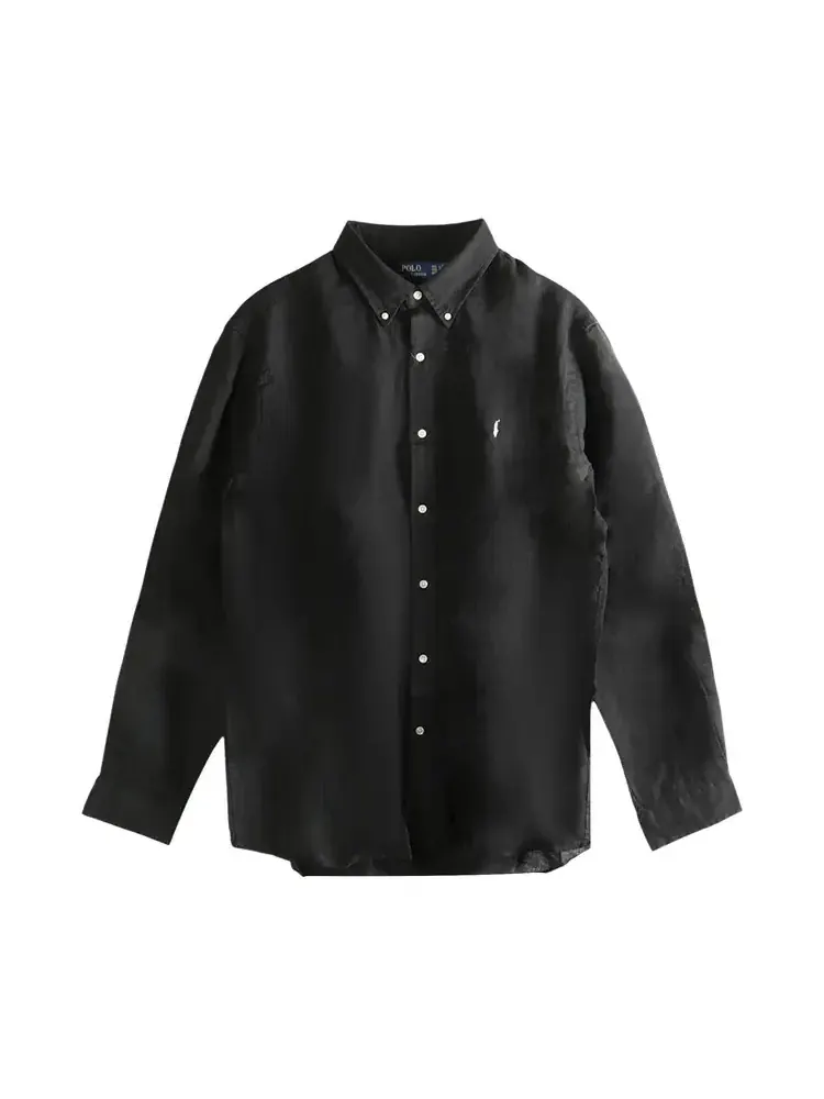 Спортивная рубашка с коротким рукавом из окрашенного льна Polo Ralph Lauren — изображение 1 из 1, черный