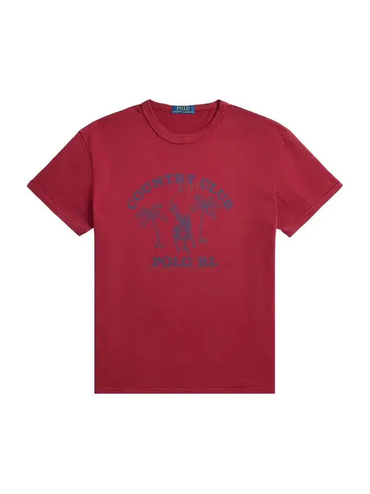 Футболка Polo Ralph Lauren с коротким рукавом, неровным низом, в стиле Country Club, с графическим принтом, красный