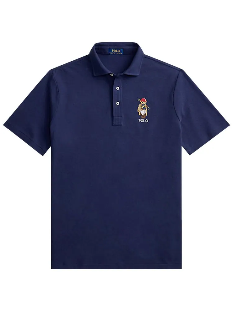 Футболка-поло Polo Ralph Lauren с коротким рукавом, базовая, из сетчатой ткани, с рисунком медведя, модель, синий