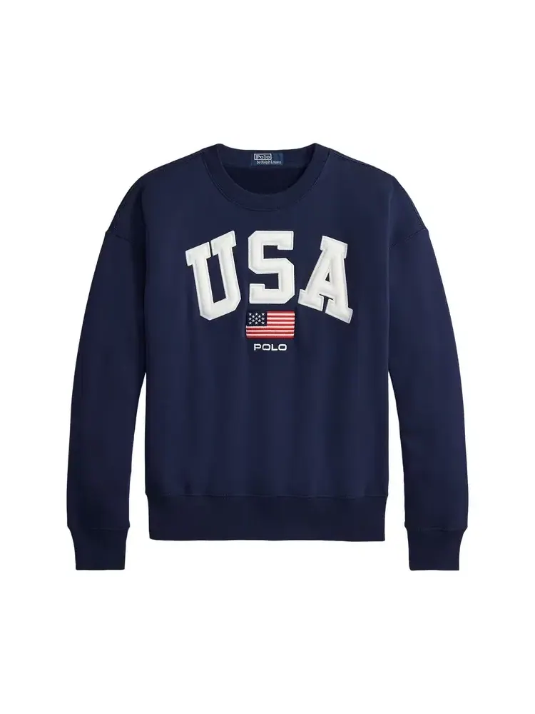 Толстовка с длинными рукавами и круглым вырезом из спортивного флиса Polo Ralph Lauren — изображение 1 из 1, синий