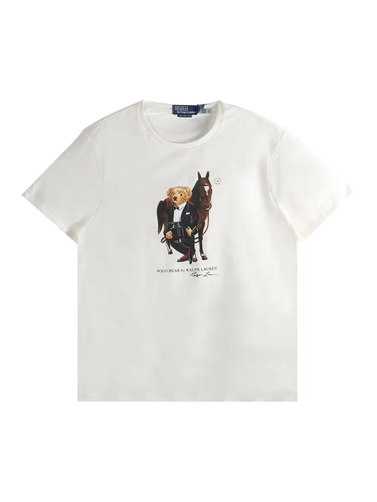 Футболка Polo Ralph Lauren с коротким рукавом, трикотажная, с графическим принтом в виде медведя — изображение 1 из 1, белый
