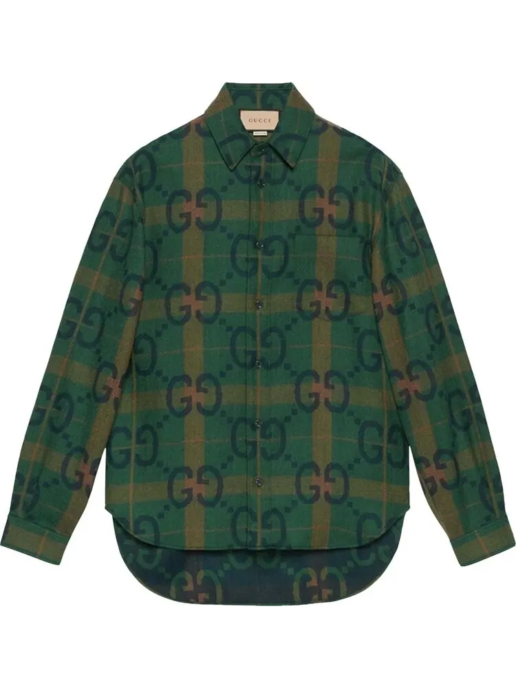 Рубашка Gucci Jumbo GG Check Wool Shirt 'Green/Blue'