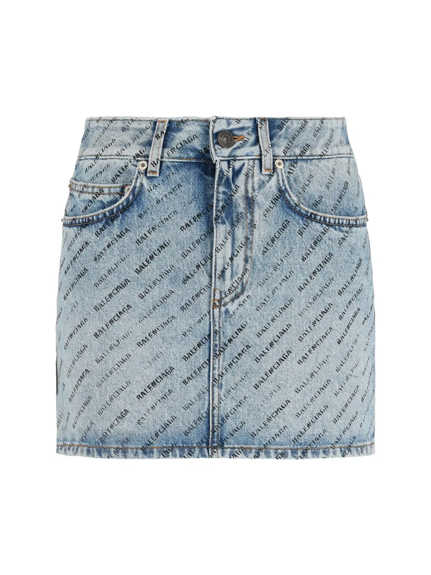 Мини-юбка Balenciaga с трафаретной отделкой и заниженной талией — изображение 1 из 3, синий