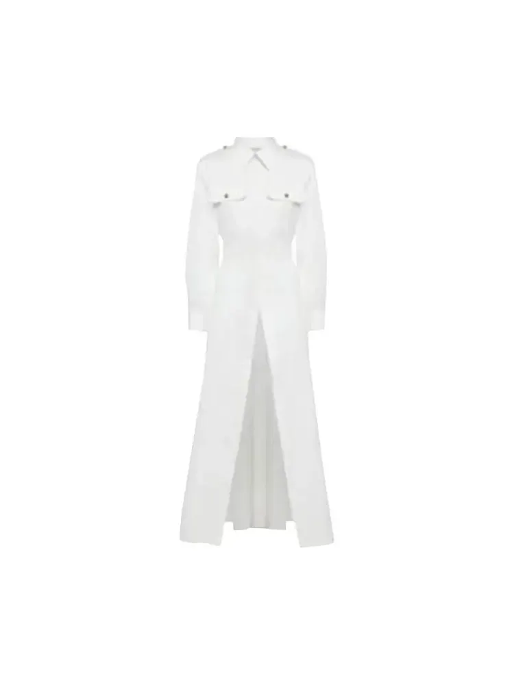 Рубашка в стиле милитари из хлопка с вырезом от Alexander McQueen — изображение 1 из 1, белый