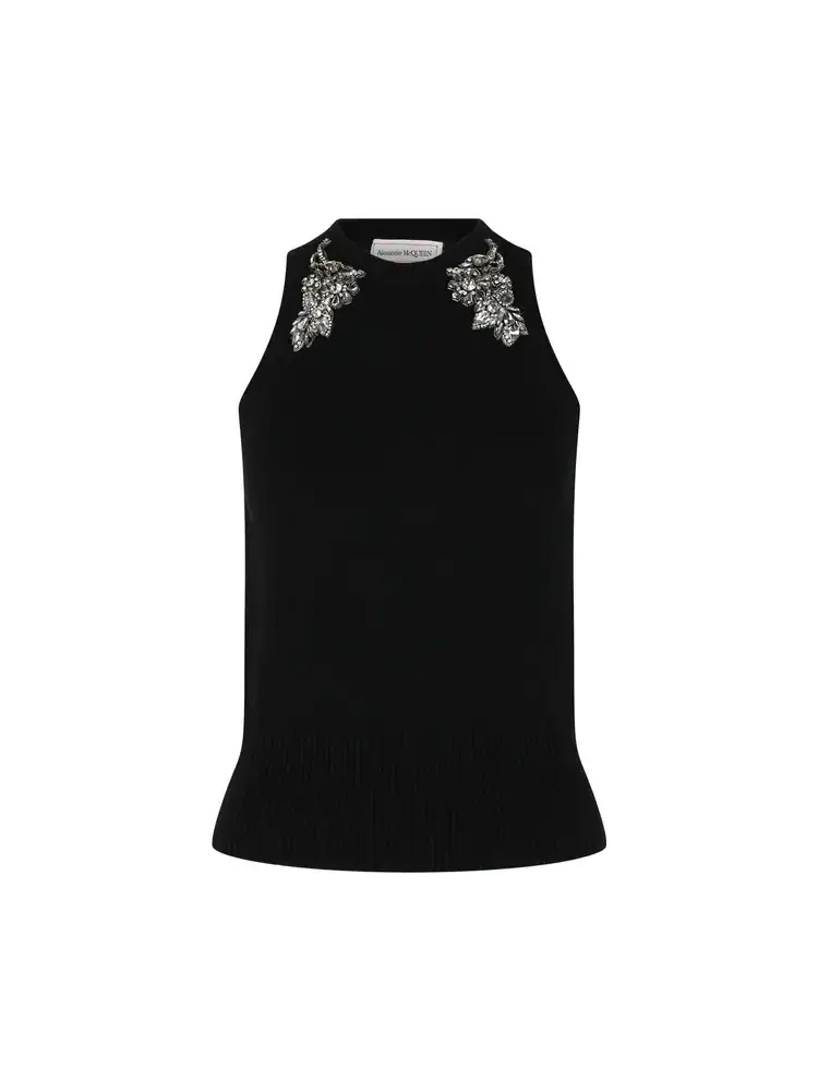 Майка-борцовка Alexander McQueen, украшенная кристаллами — изображение 1 из 2, прозрачный