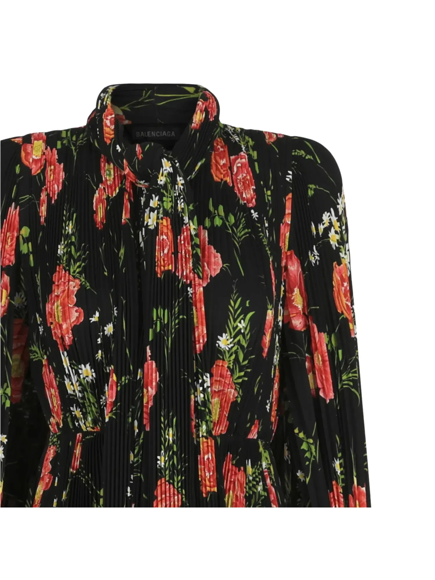 Плиссированное миди-платье Balenciaga с цветочным принтом — изображение 3 из 3, черный/красный