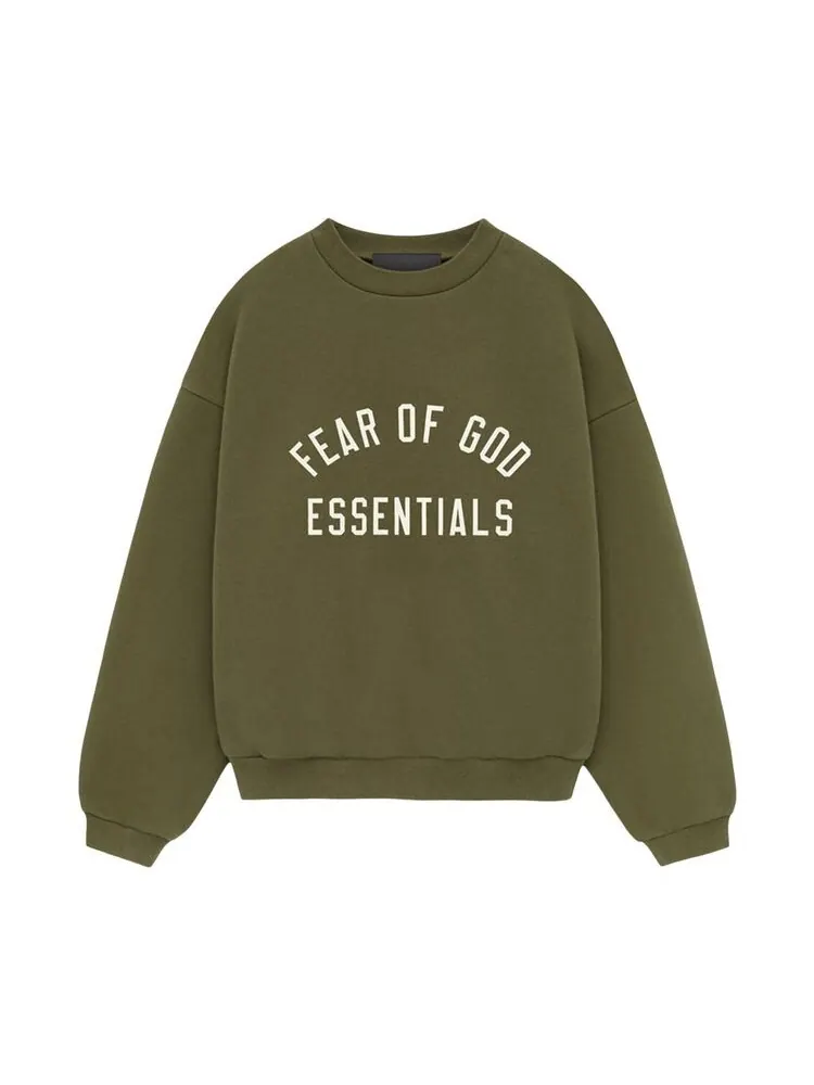 Толстовка Fear of God Essentials Kids Fleece Crewneck Military — изображение 1 из 2, оливковый