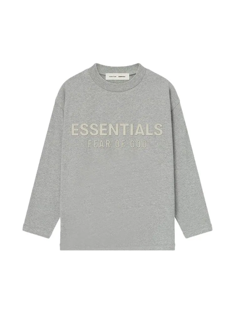 Футболка Fear of God Essentials Kids Classic Long-Sleeve T-Shirt, Concrete Heather — изображение 1 из 2, серый