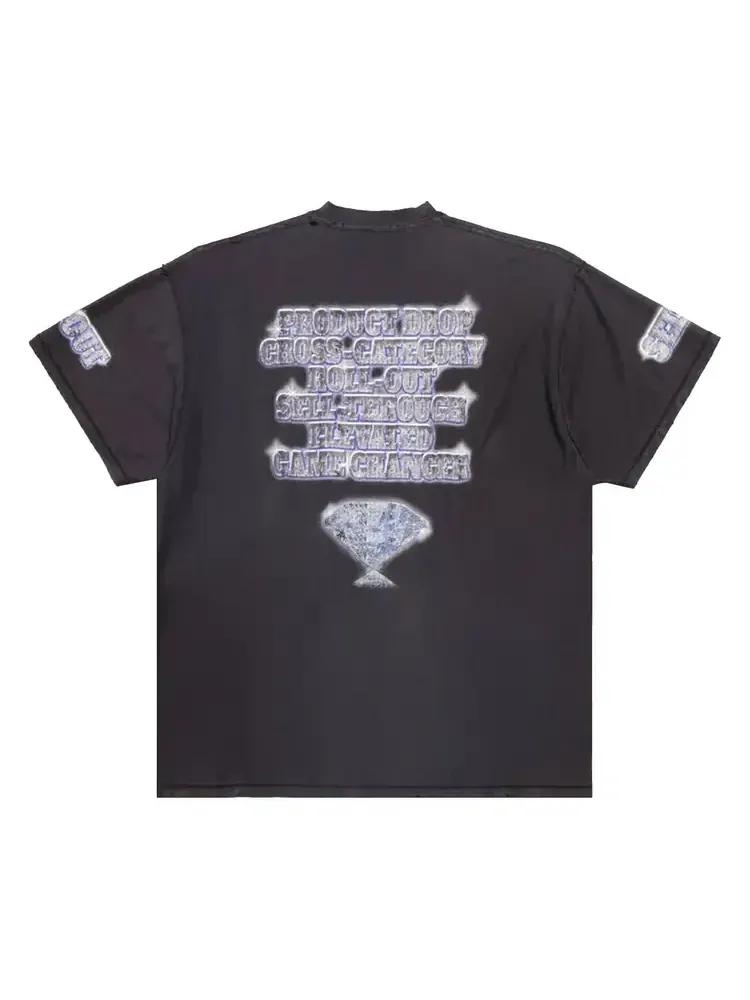 Футболка Balenciaga Letter Print Distressed Oversized — изображение 2 из 2, черный