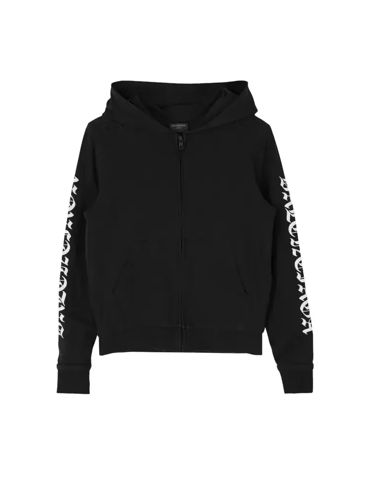 Худи с приталенным силуэтом и потертым логотипом на молнии Balenciaga — изображение 1 из 1, черный