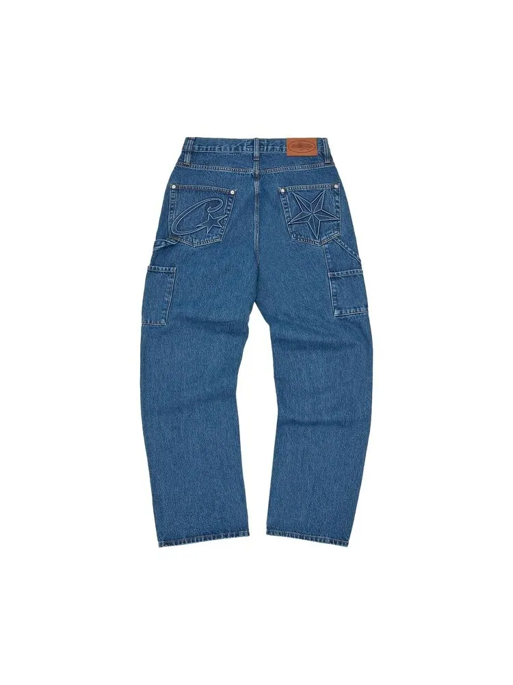 Брюки Corteiz CRTZ Embossed C-Star Denim Work Pant Blue — изображение 2 из 2, синий