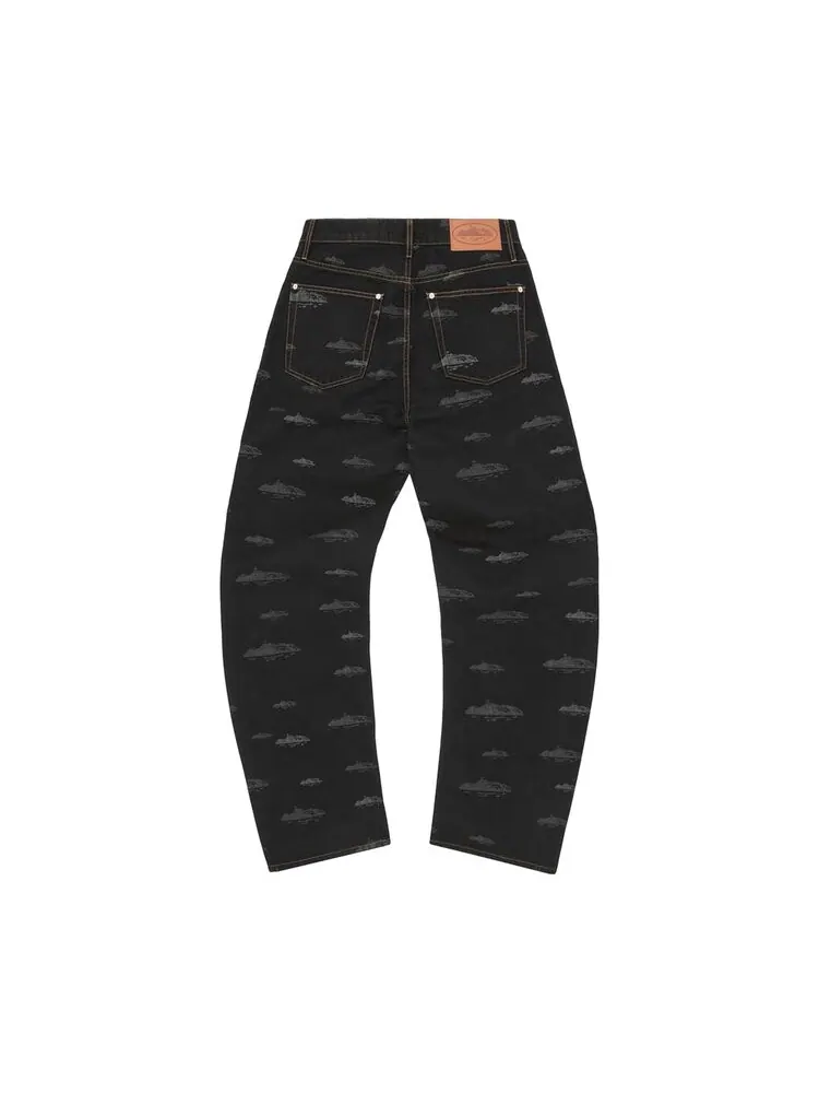 Джинсы Corteiz Alcatraz Pattern Denim Jeans — изображение 2 из 2, черный