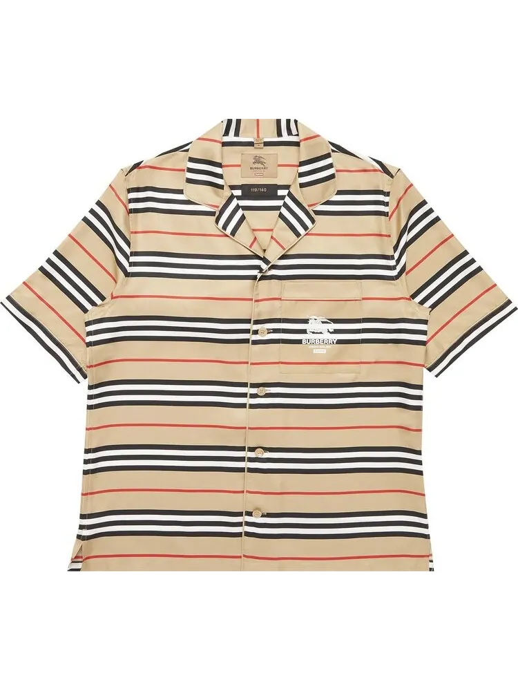 Рубашка Supreme x Burberry Icon Stripe Silk Pyjama Shirt (Burberry Exclusive) 'Dusty Pink' — изображение 1 из 3, розовый