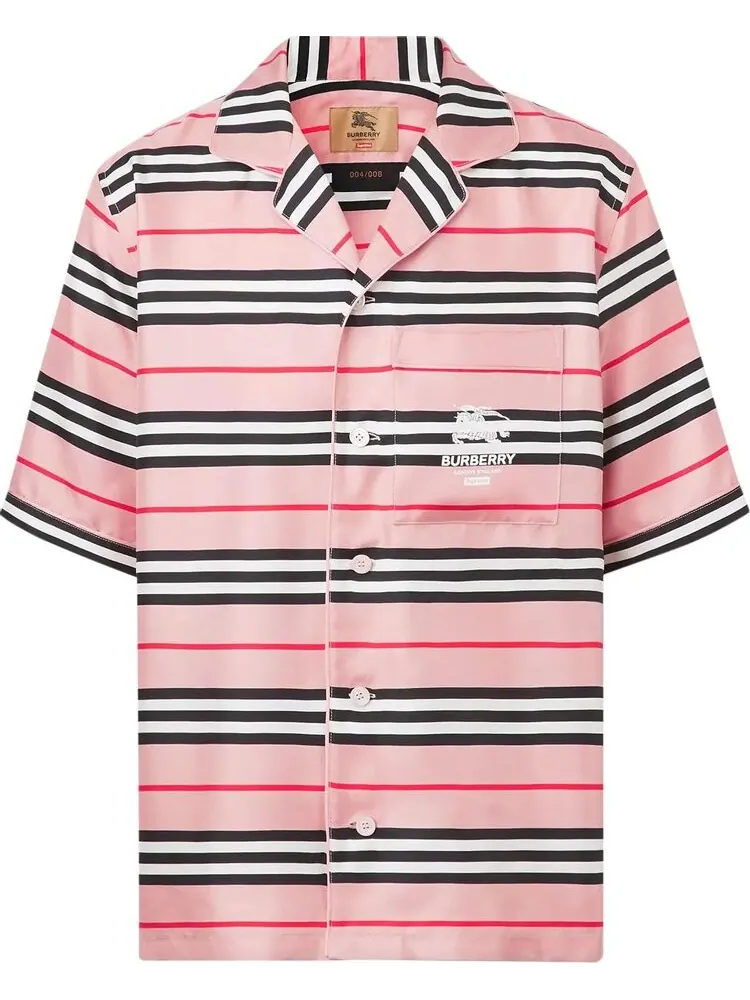 Рубашка Supreme x Burberry Icon Stripe Silk Pyjama Shirt (Burberry Exclusive) 'Archive Beige' — изображение 1 из 1, загар
