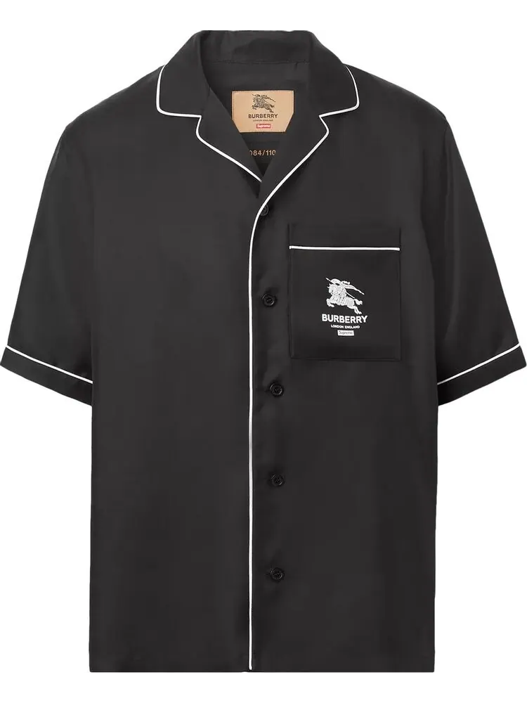 Рубашка Supreme x Burberry Icon Stripe Silk Pyjama Shirt (Burberry Exclusive) 'Black' — изображение 1 из 1, черный