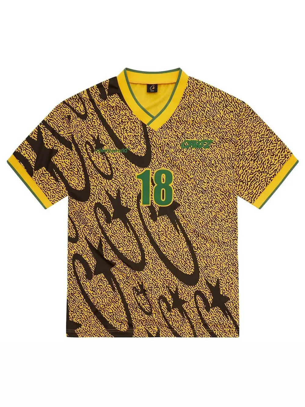 Футболка Corteiz Carni Stellations Football Jersey 'Yellow' — изображение 1 из 2, желтый/черный/зеленый