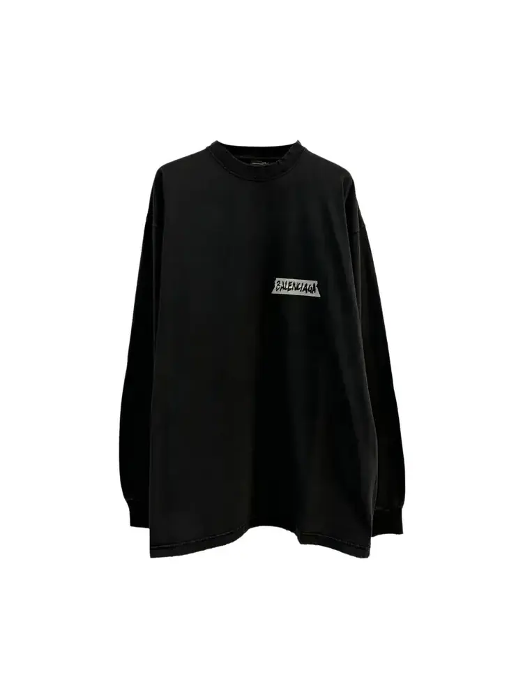 Футболка Balenciaga с длинными рукавами и круглым вырезом, свободного кроя
